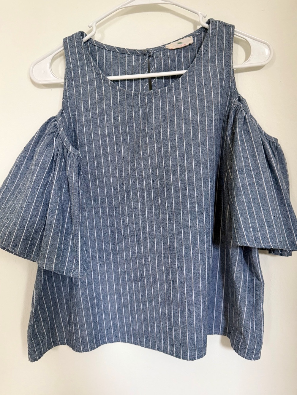 Hummingbird Blue Striped Cold-Shoulder Blouse